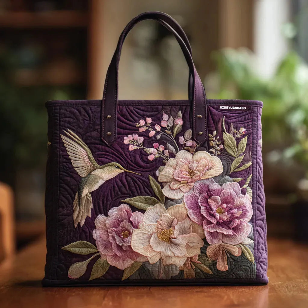 Borsa Artigianale Matelassé - Colibrì e Orchidea