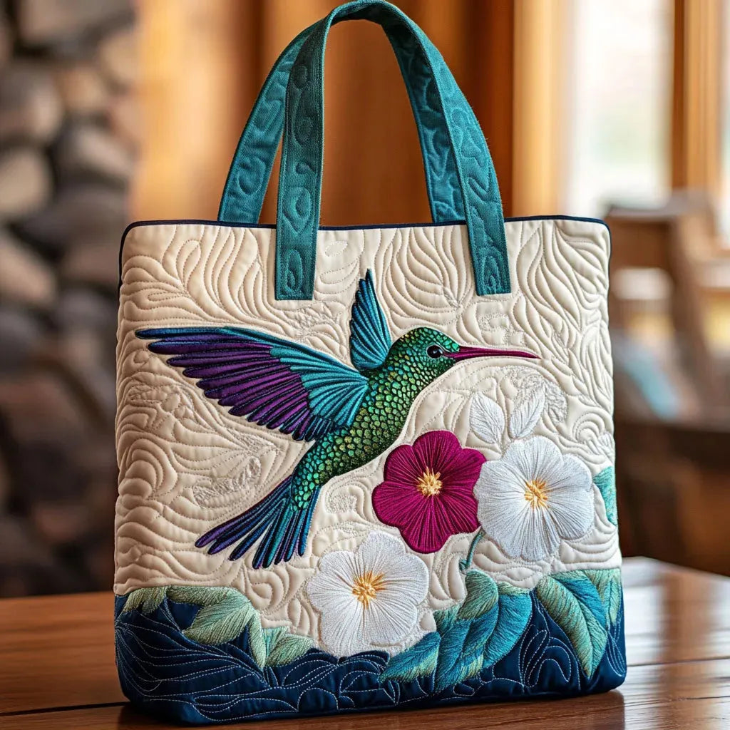 Borsa Trapuntata - Colibrì e Fiori Bianchi