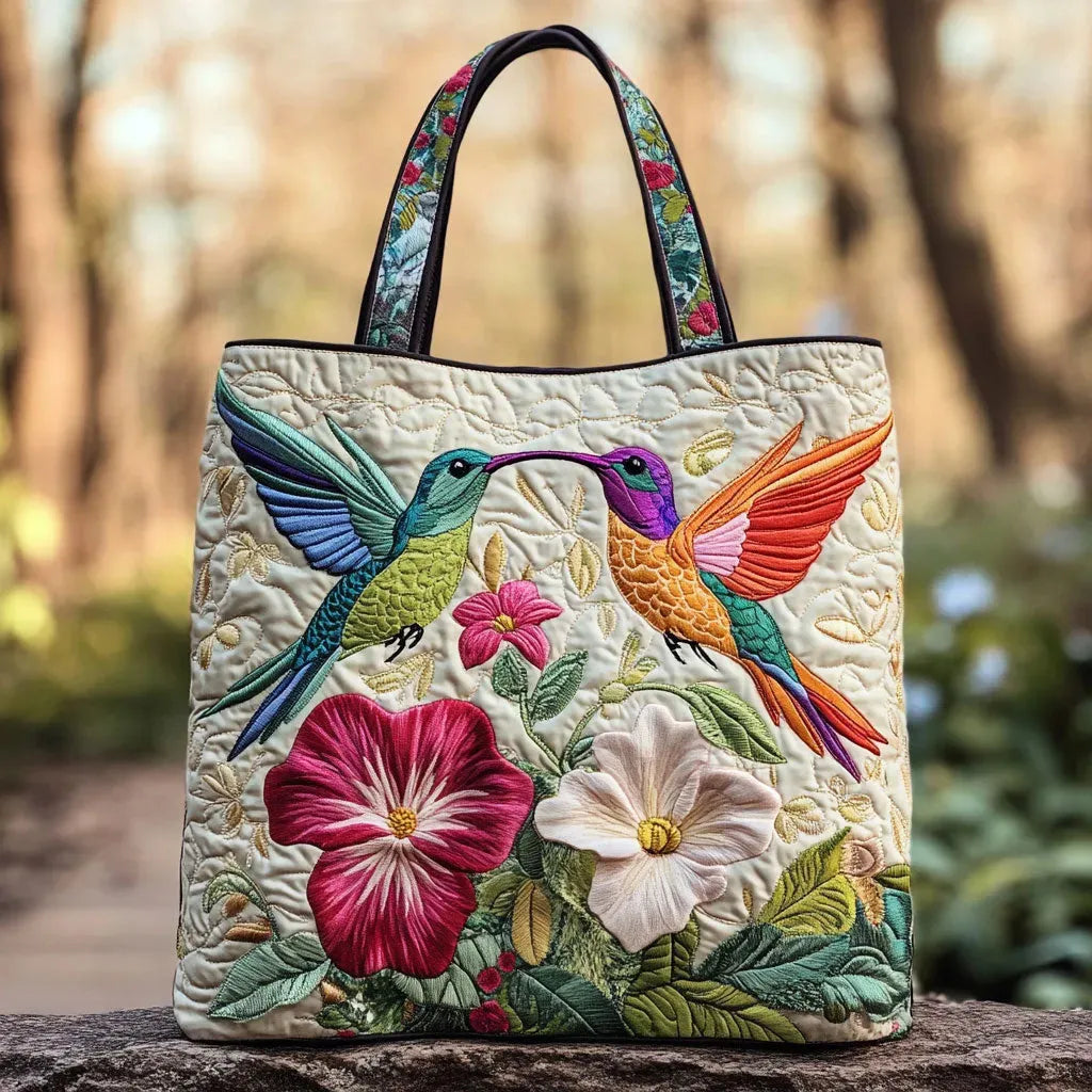 Sacca Matelassé - Colibrì e Fiori Bianchi