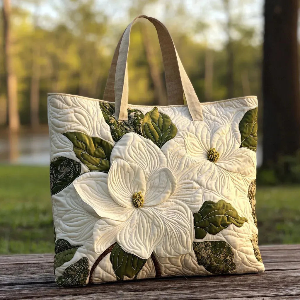 Borsa Artigianale Imbottita - Eleganti Gigli Bianchi