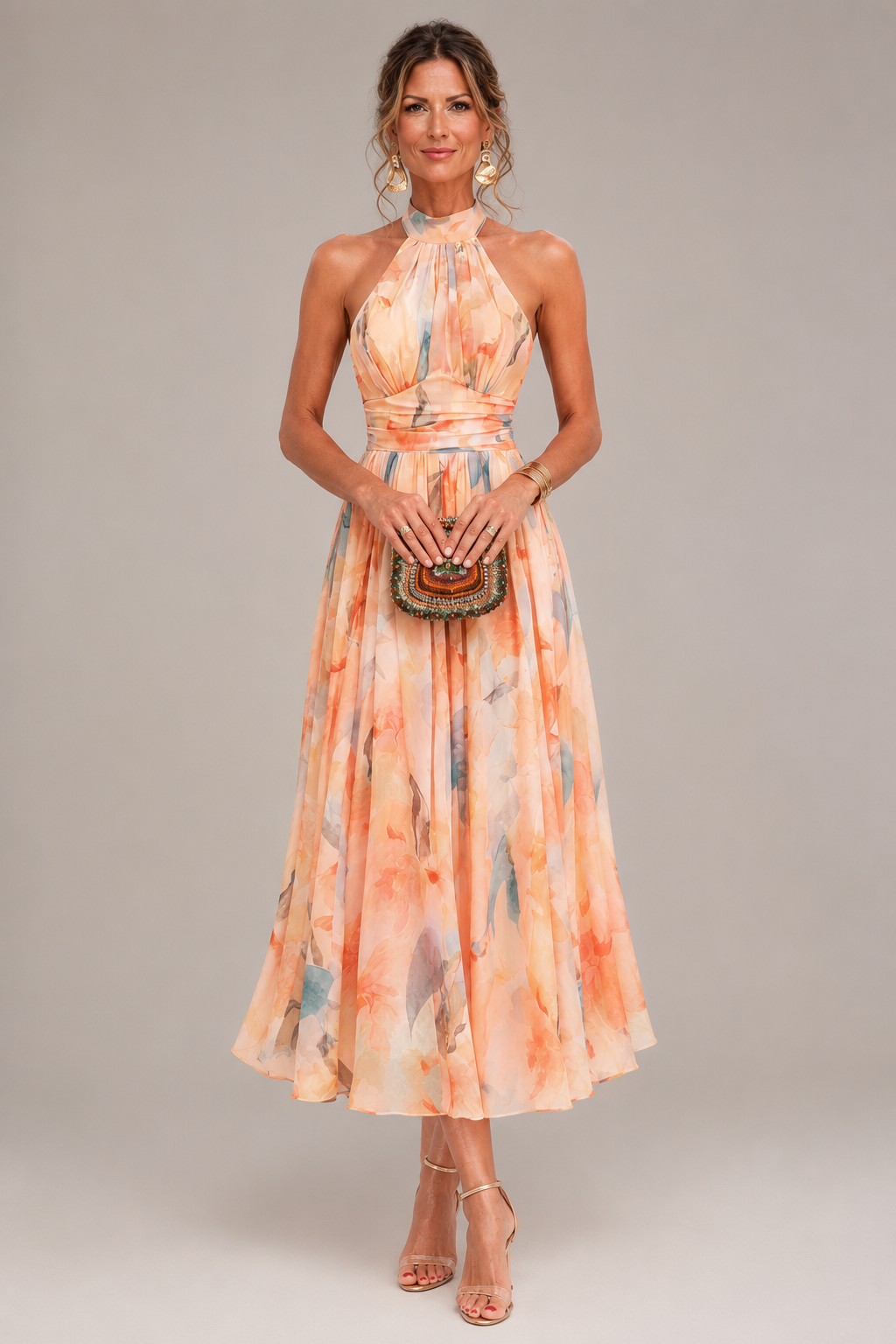 Aurore | Maxidress con scollo all'americana e stampa acquerello