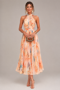Aurore | Maxidress con scollo all'americana e stampa acquerello
