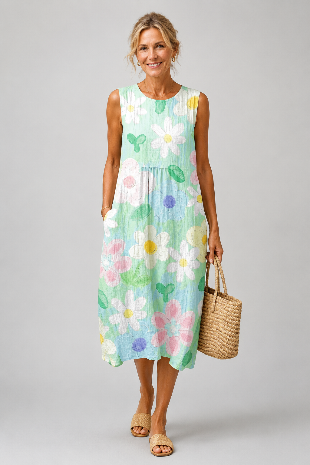 Irène | Abito midi con fiori pastello