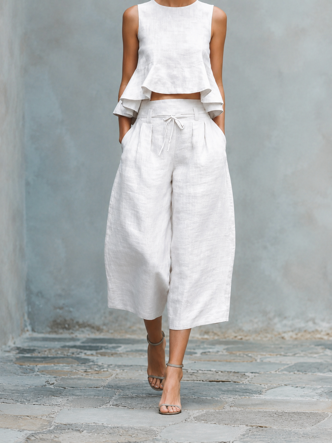 Jasmine | Two-Piece Set with Ruched-Hem Blouse