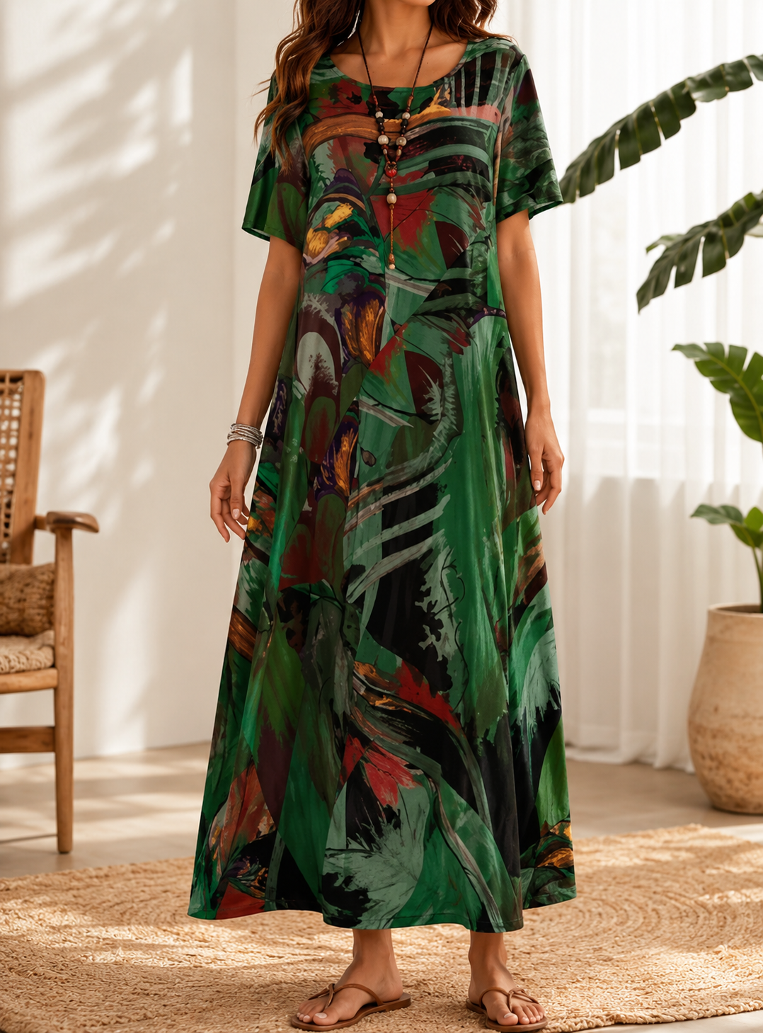 Emilia | Abito Midi Fantasia Astratta – Lucia Toscana
