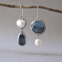 Orecchini Vintage in Pietra Blu e Perla