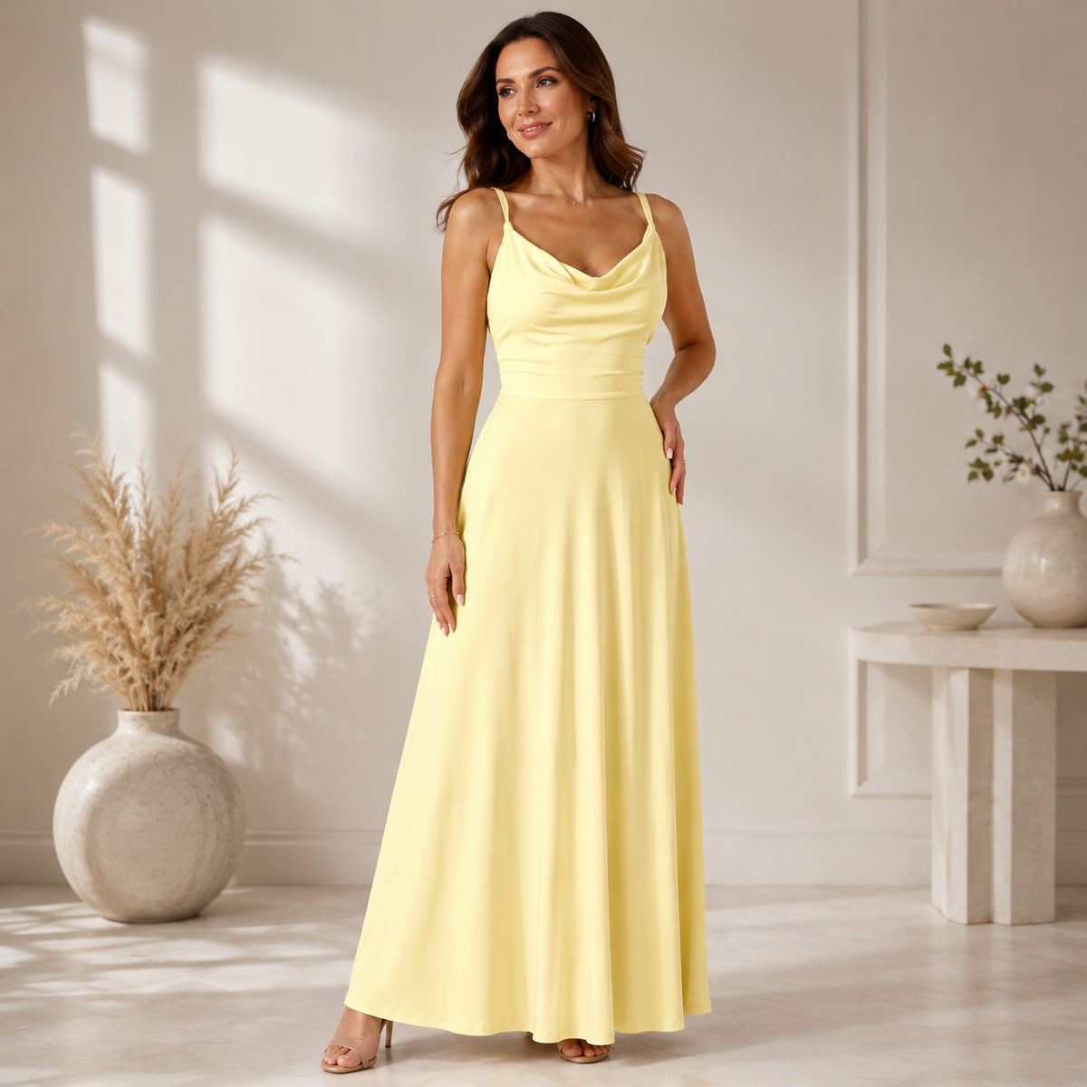 Lena | Abito Lungo con Scollo a Cascata – Lucia Toscana