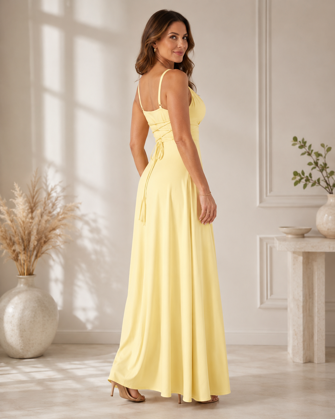 Lena | Abito Lungo con Scollo a Cascata – Lucia Toscana