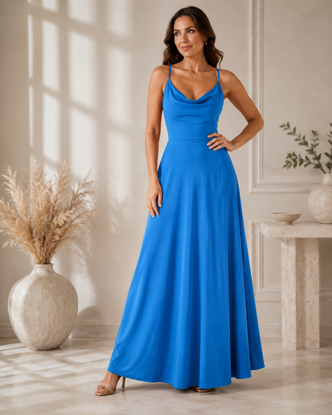 Lena | Abito Lungo con Scollo a Cascata – Lucia Toscana