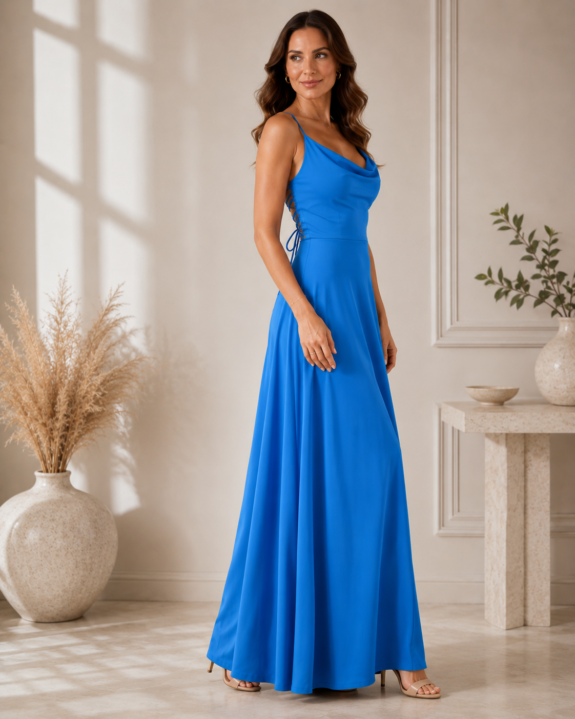 Lena | Abito Lungo con Scollo a Cascata – Lucia Toscana