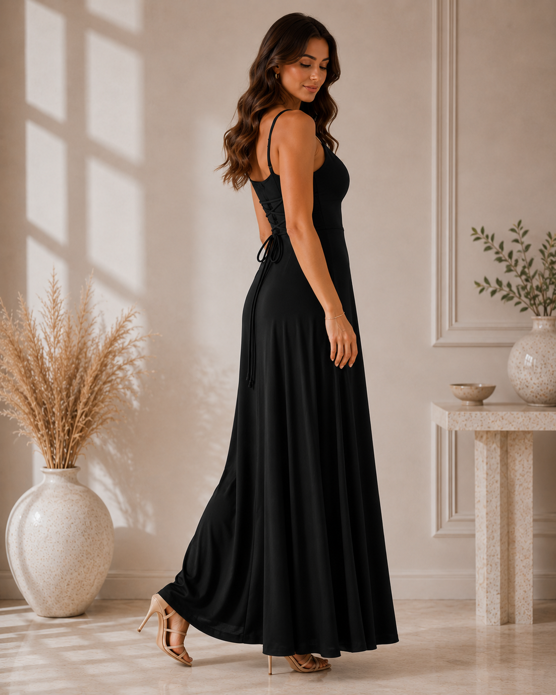 Lena | Abito Lungo con Scollo a Cascata – Lucia Toscana