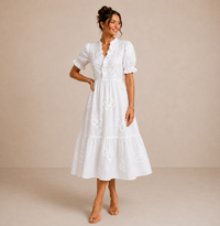 Elisa | Abito Midi con Balze e Bottoni