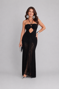 Zephyrine | Crocheted Halter Maxi Dress with Fringes