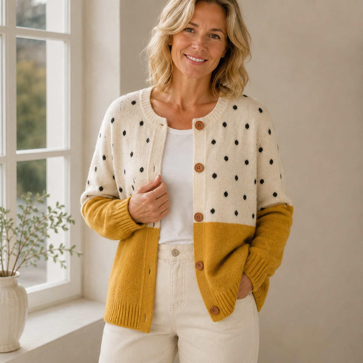 Monique | Cardigan Giallo con Bottone