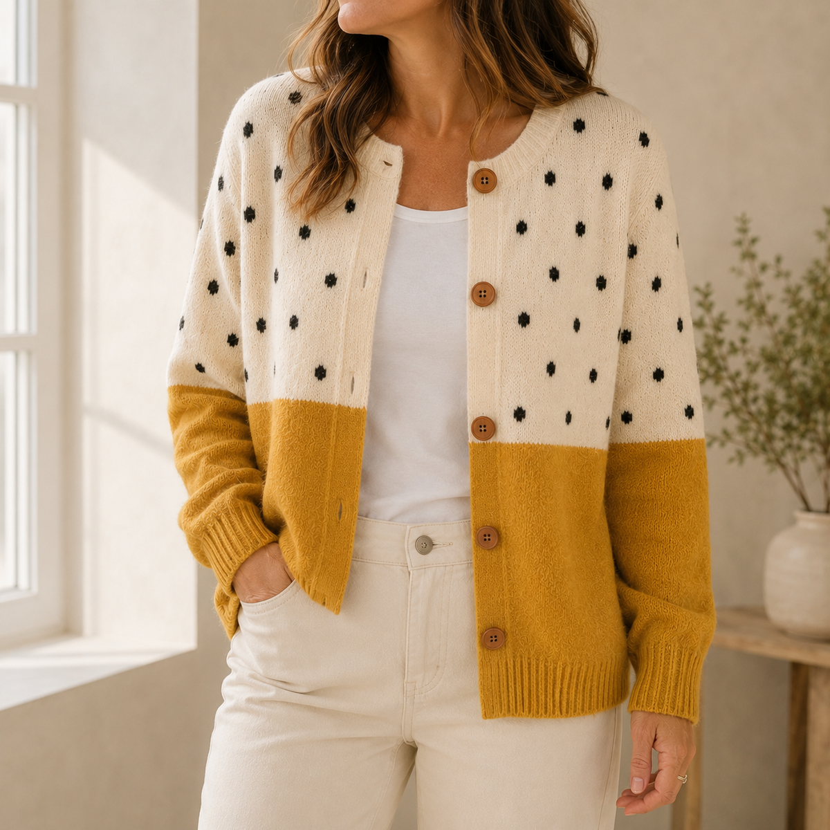 Monique | Cardigan Giallo con Bottone