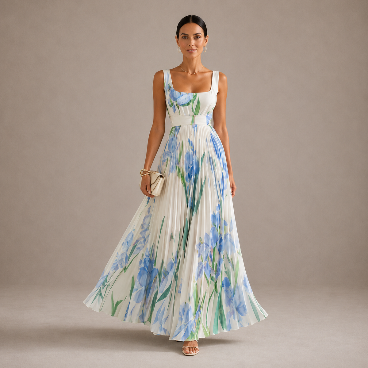 Grace | Abito Lungo Plissettato a Fiori – Lucia Toscana