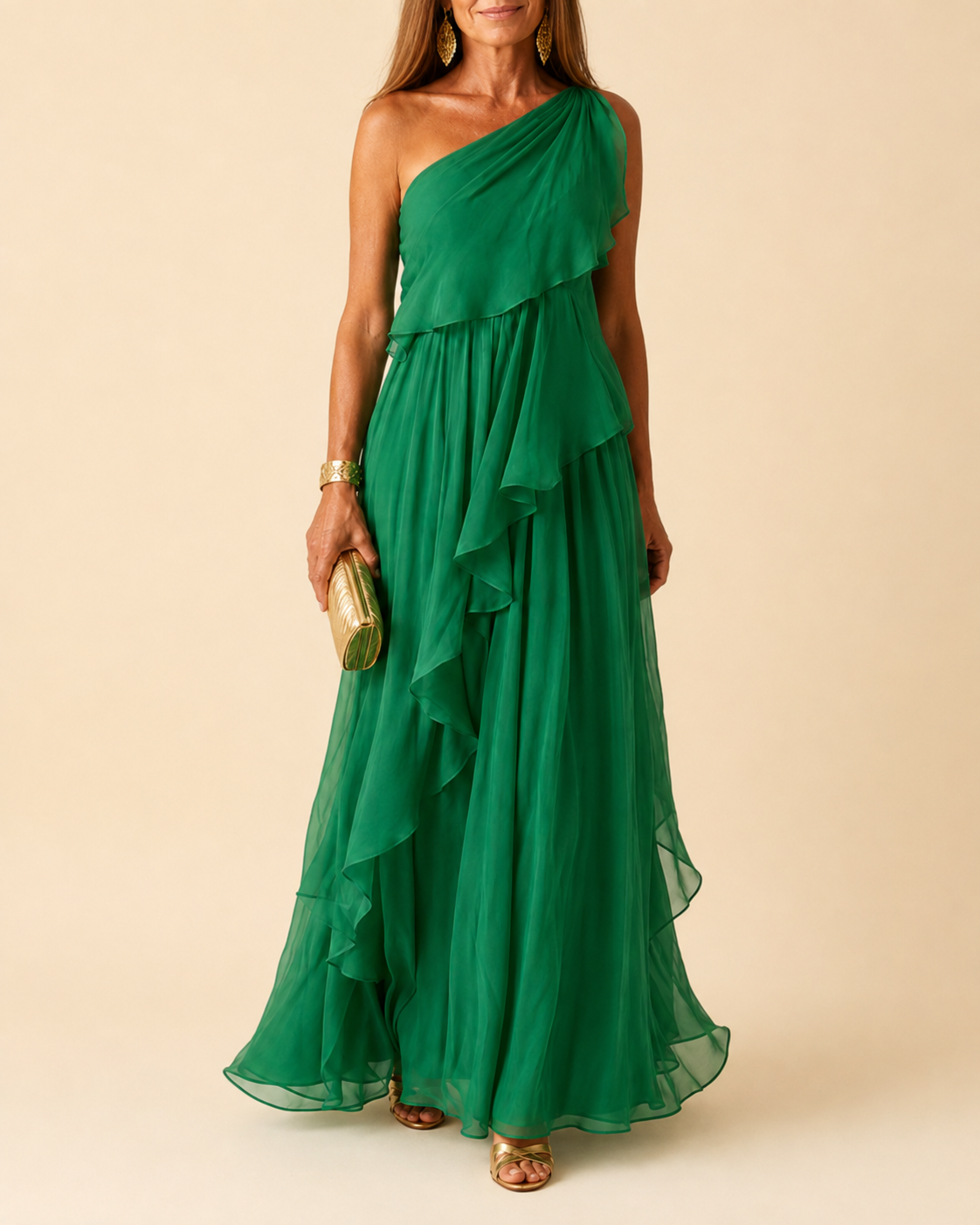 Ela | Abito Maxi con Rouches a Cascata