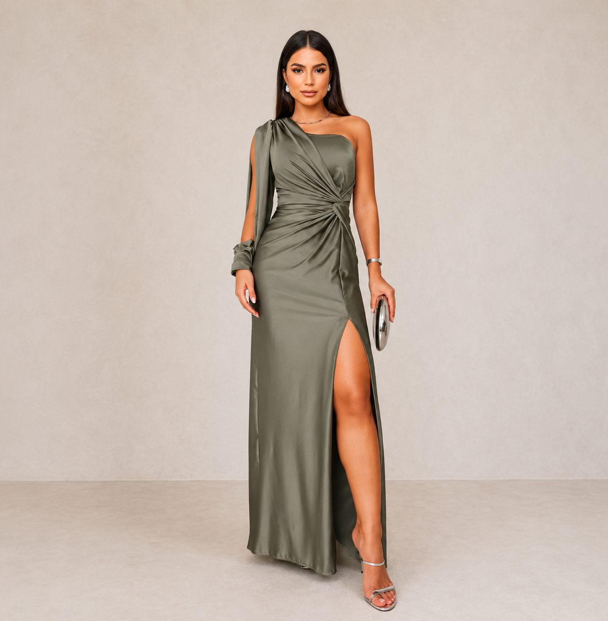 Aldona | Abito Lungo Monospalla con Spacco – Lucia Toscana