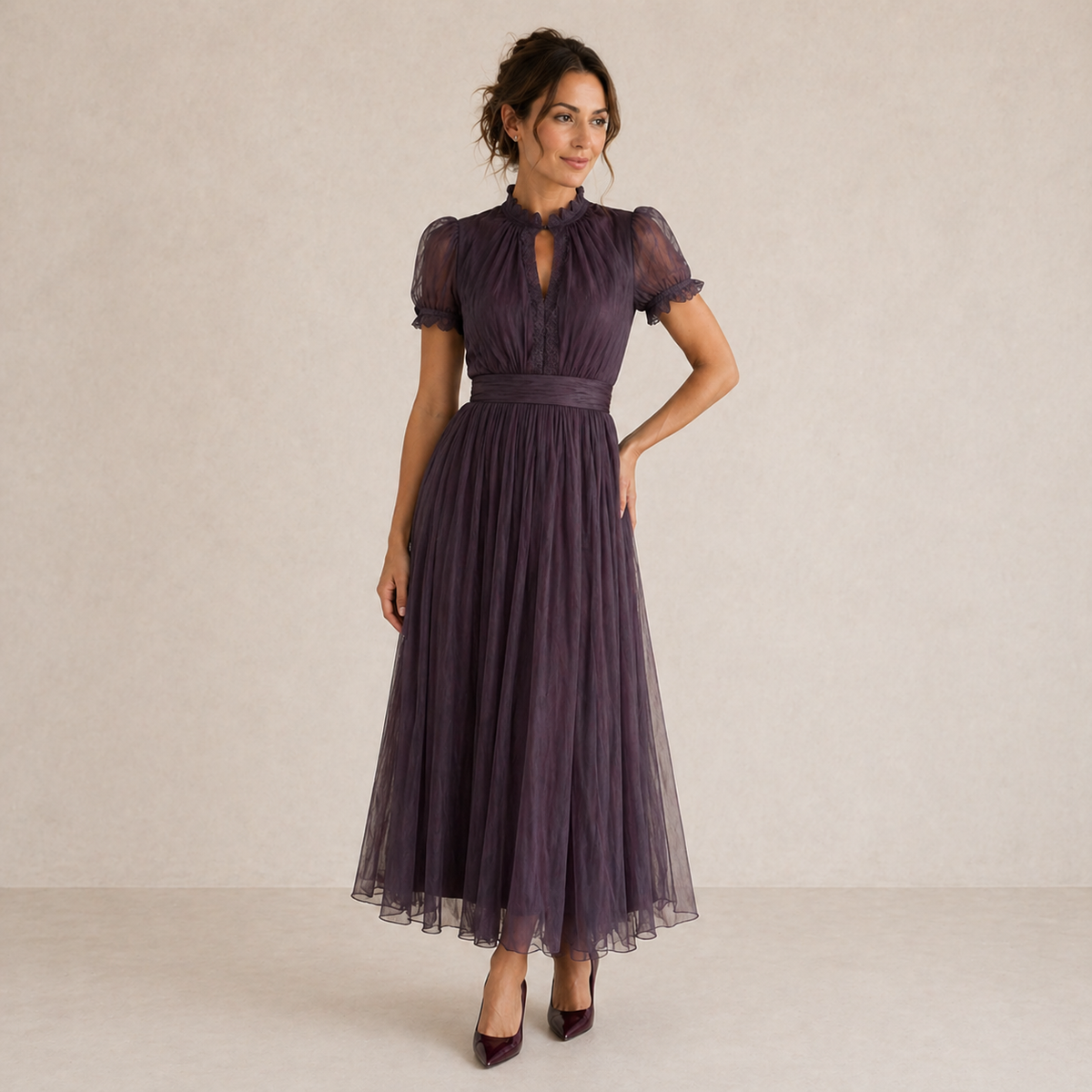 Valentina | Abito Midi con Maniche a Sbuffo – Lucia Toscana