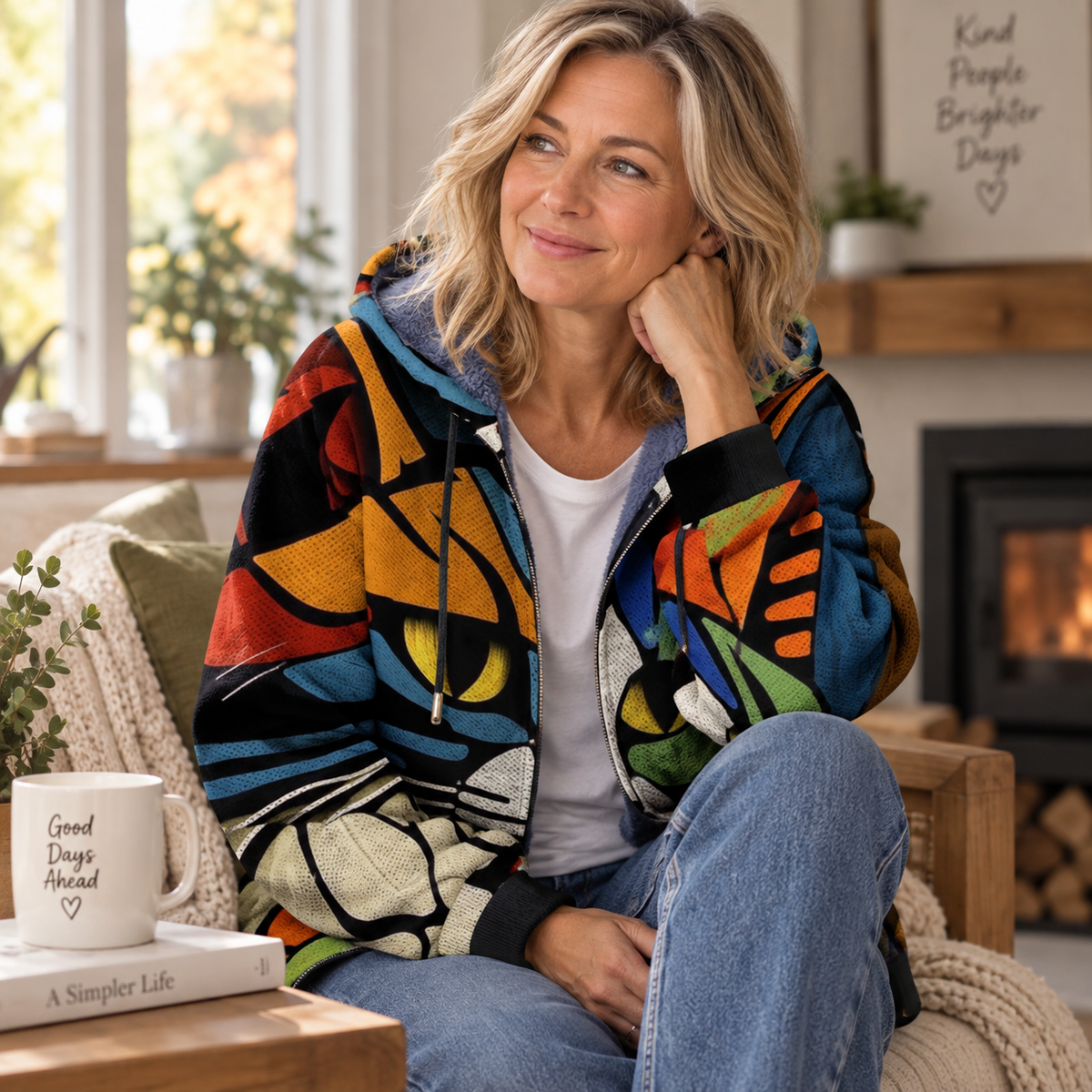 Darcy | Cardigan con Stampa di Faccia di Gatto