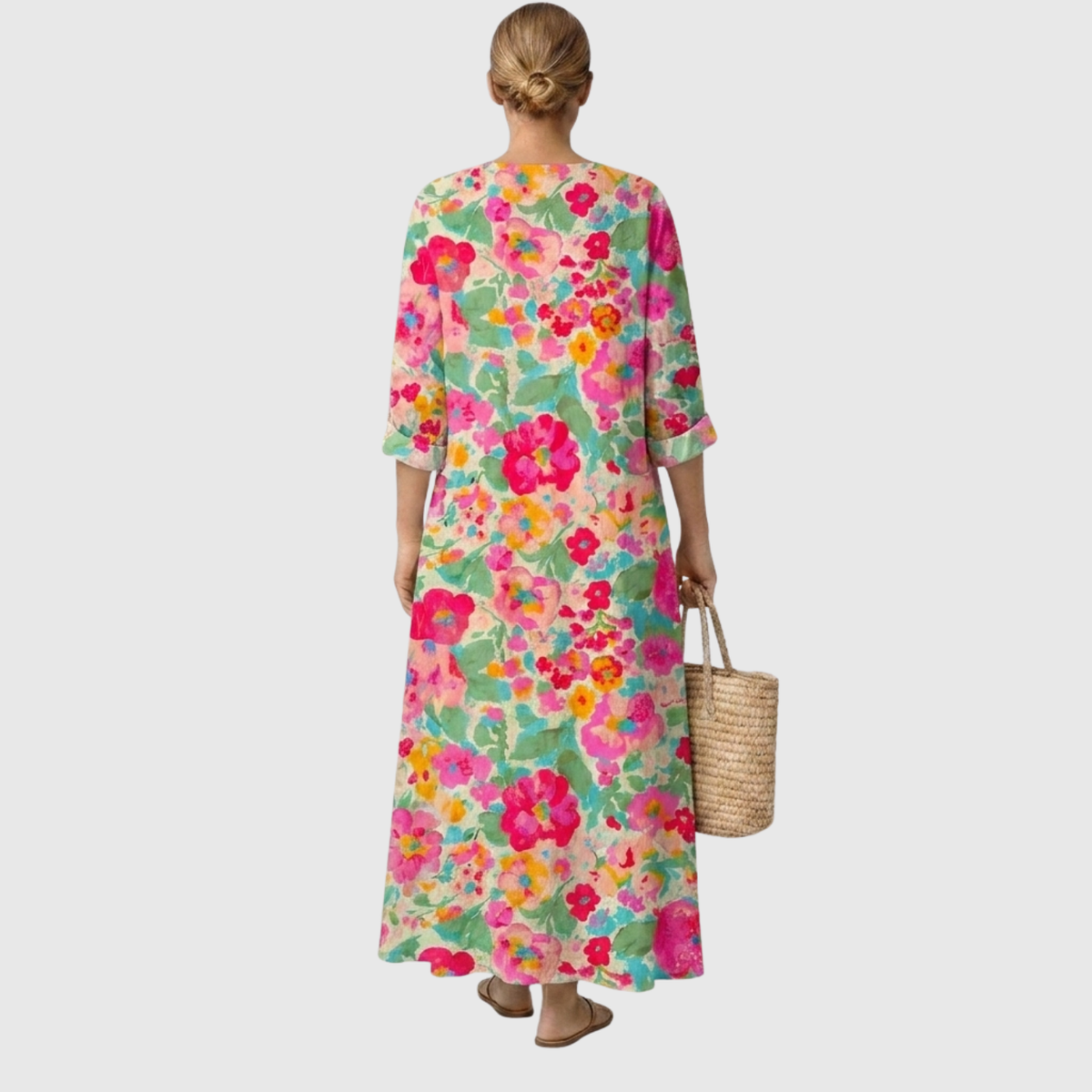 Abito elegante rosa con stampa floreale