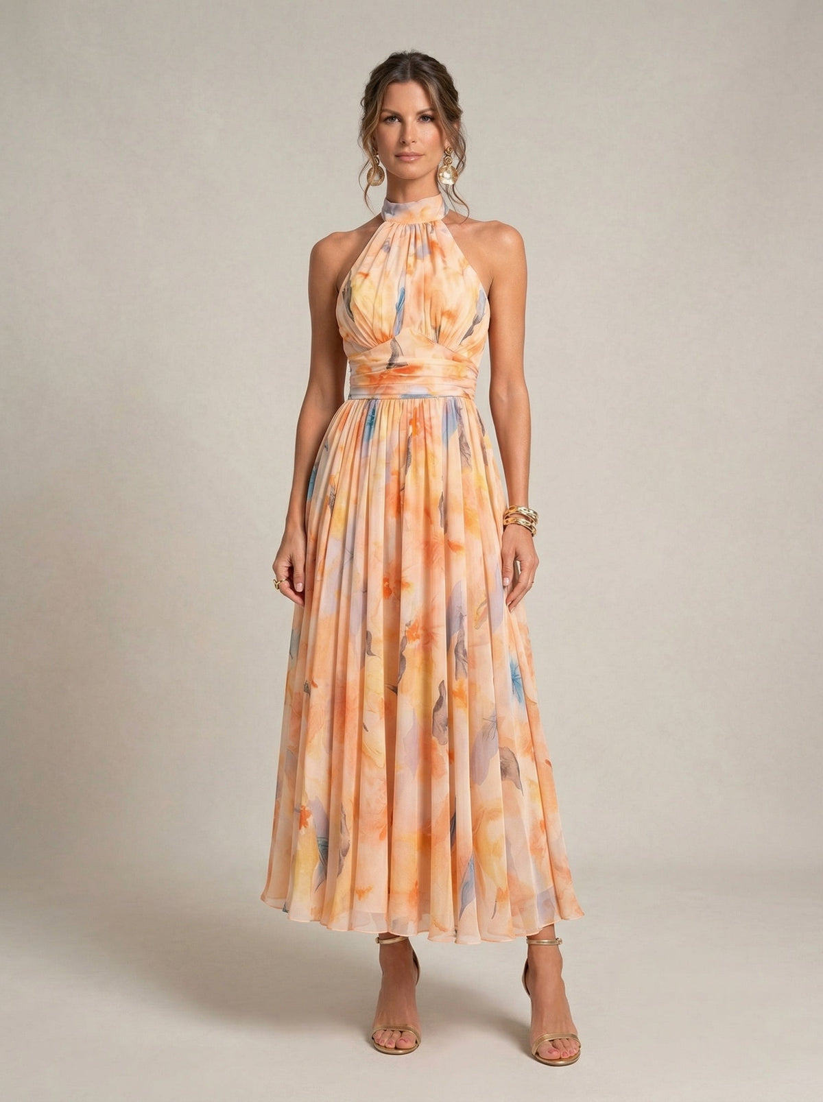 Peonia | Abito Lungo Halter ad Acquerello