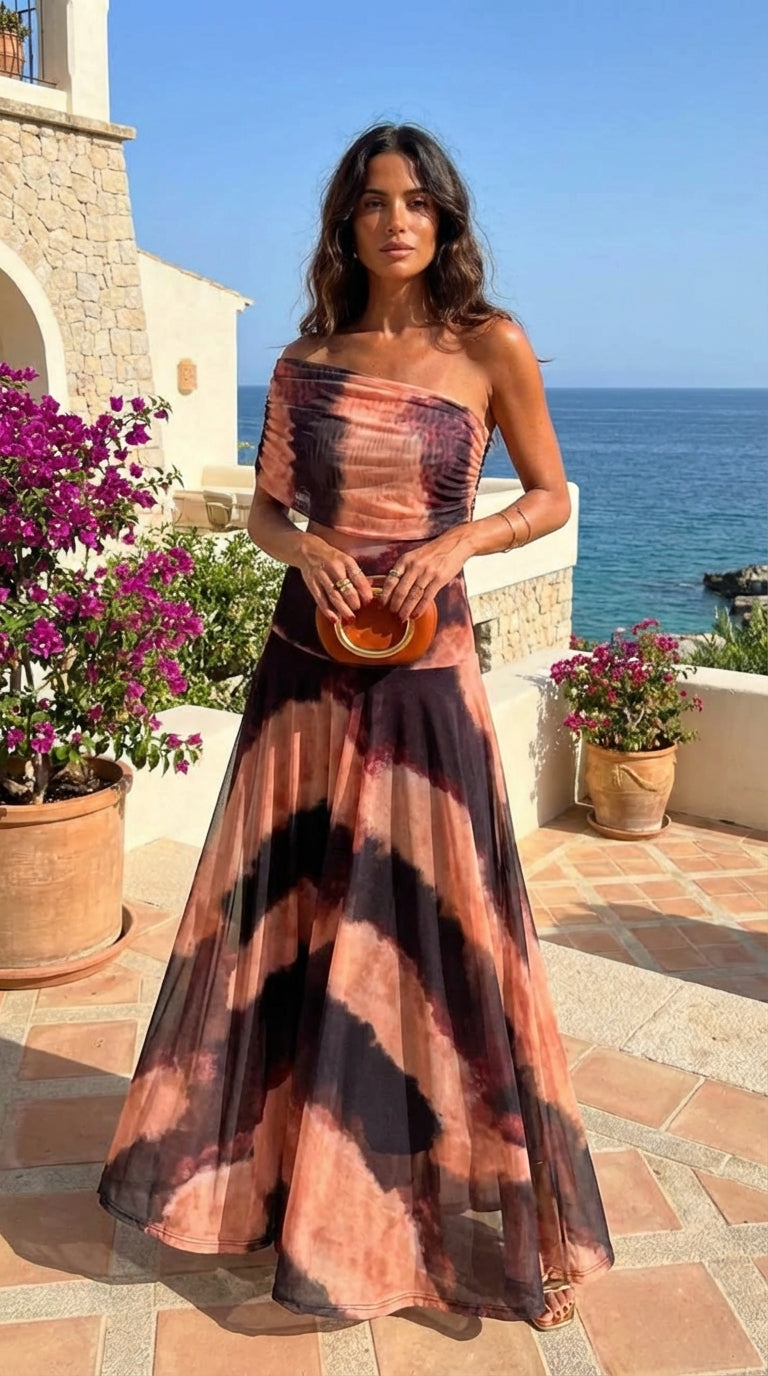 Vestito con Stampa Arancione e Marrone