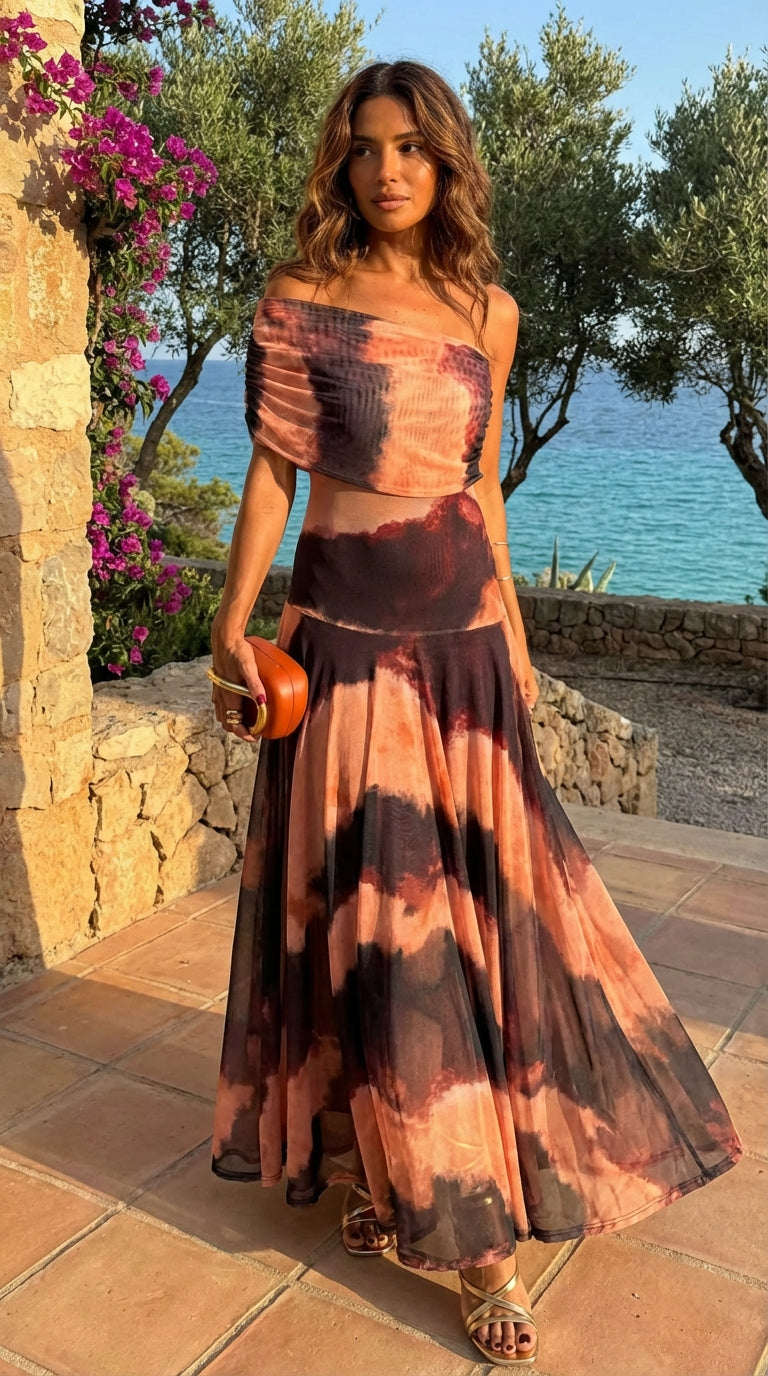 Vestito con Stampa Arancione e Marrone