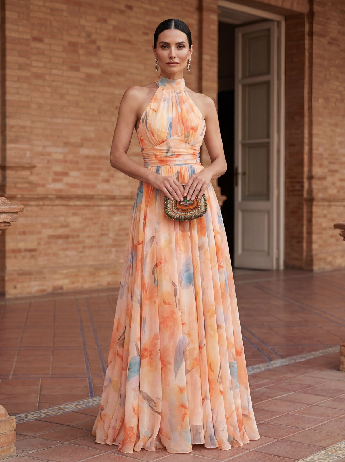Peonia | Abito Lungo Halter ad Acquerello