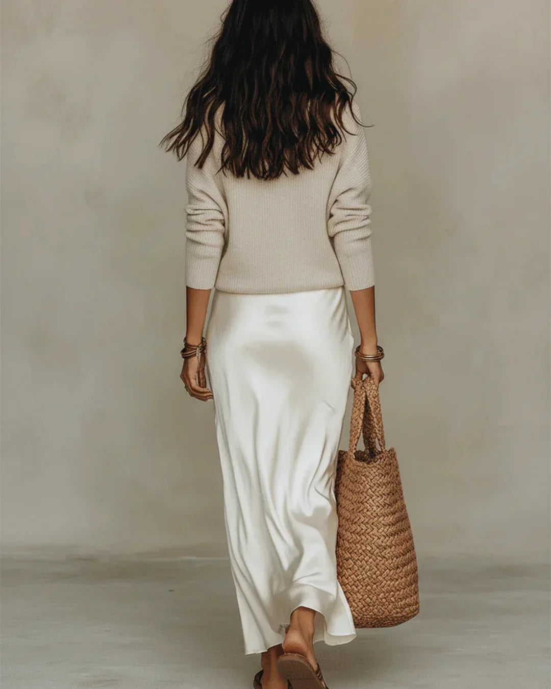 Olivia | Midi Dress & Sweater Set, Satin-Effect