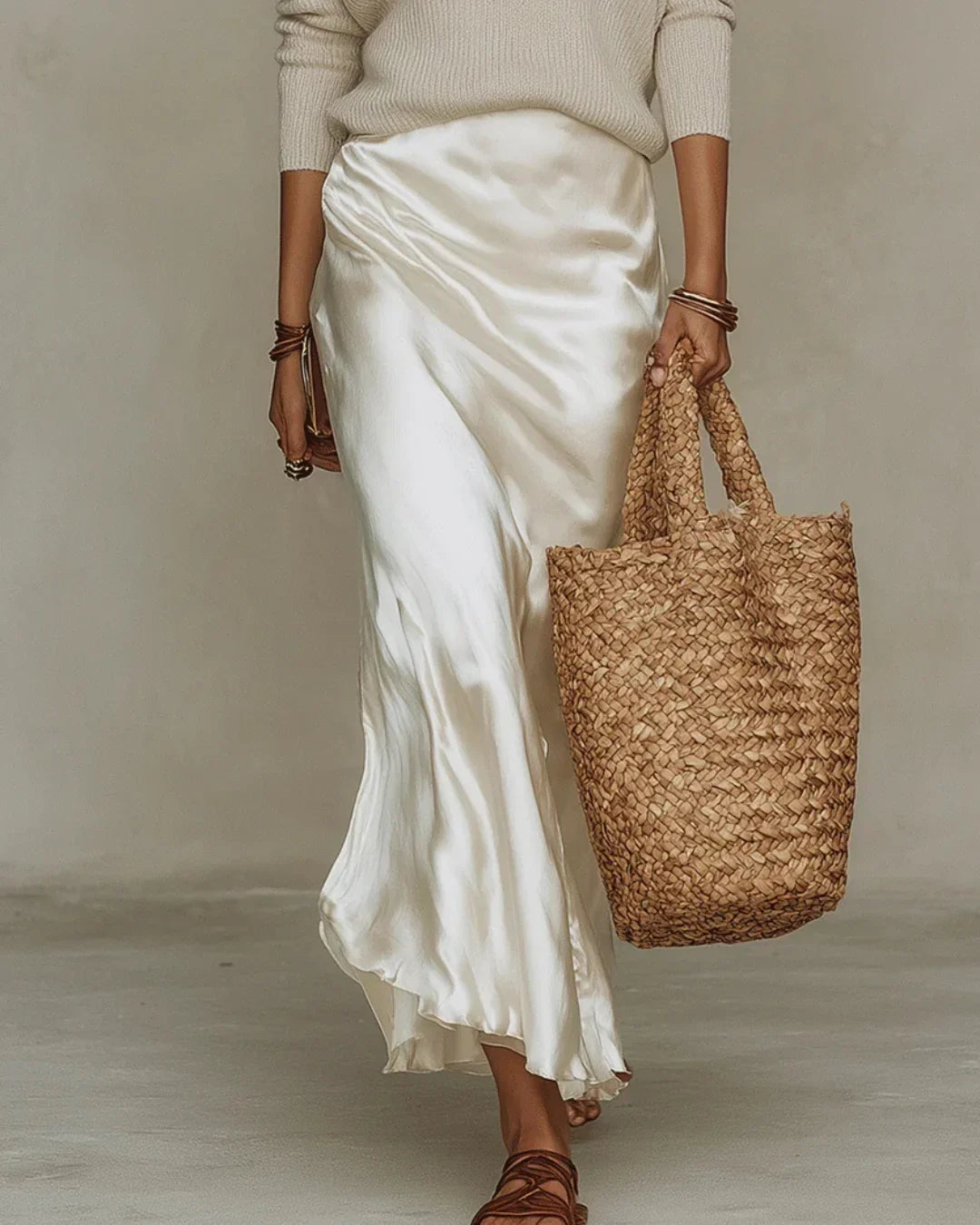 Olivia | Midi Dress & Sweater Set, Satin-Effect