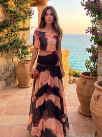 Vestito con Stampa Arancione e Marrone