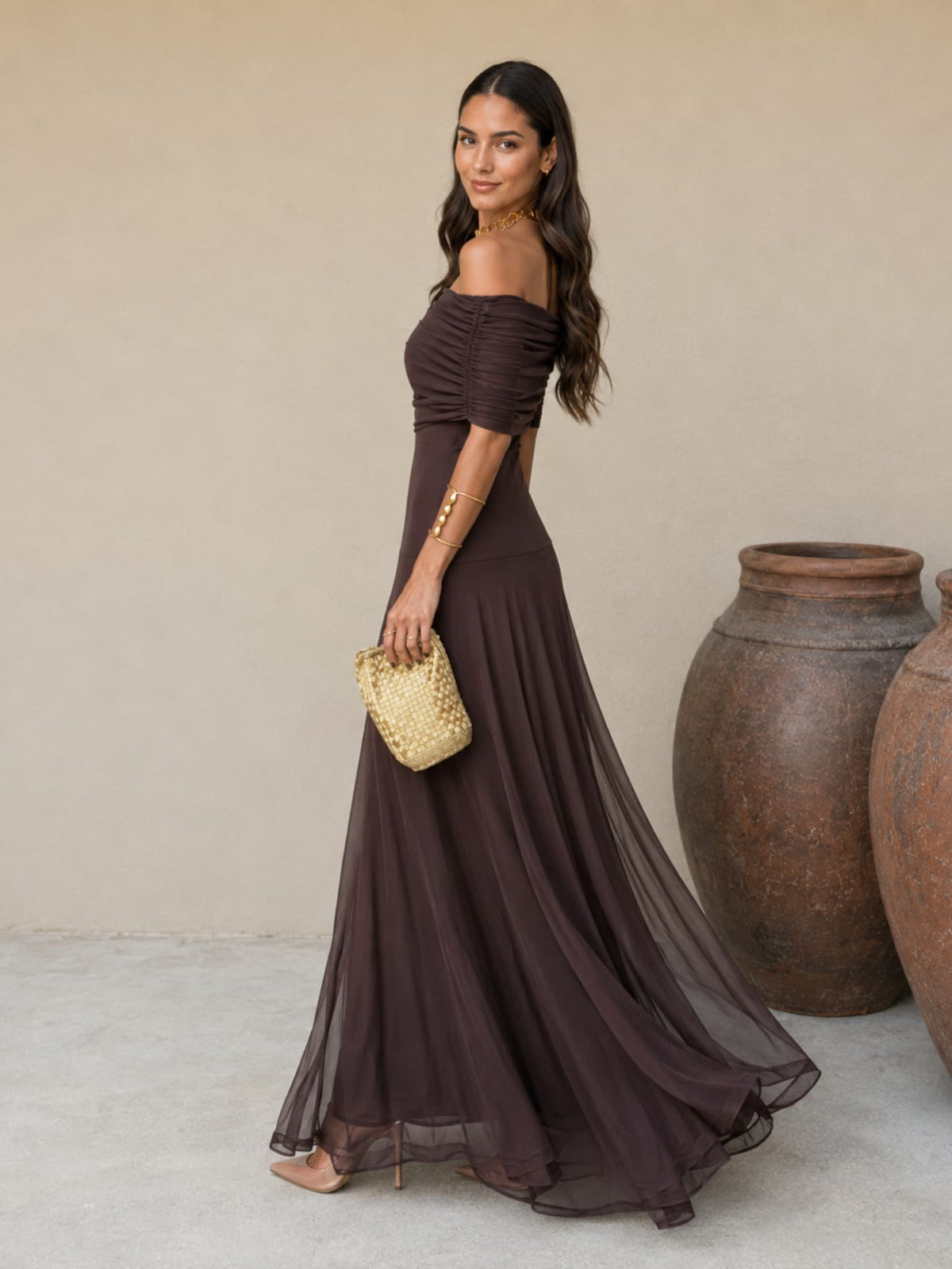Toledo Marrone | Abito Lungo Monospalla
