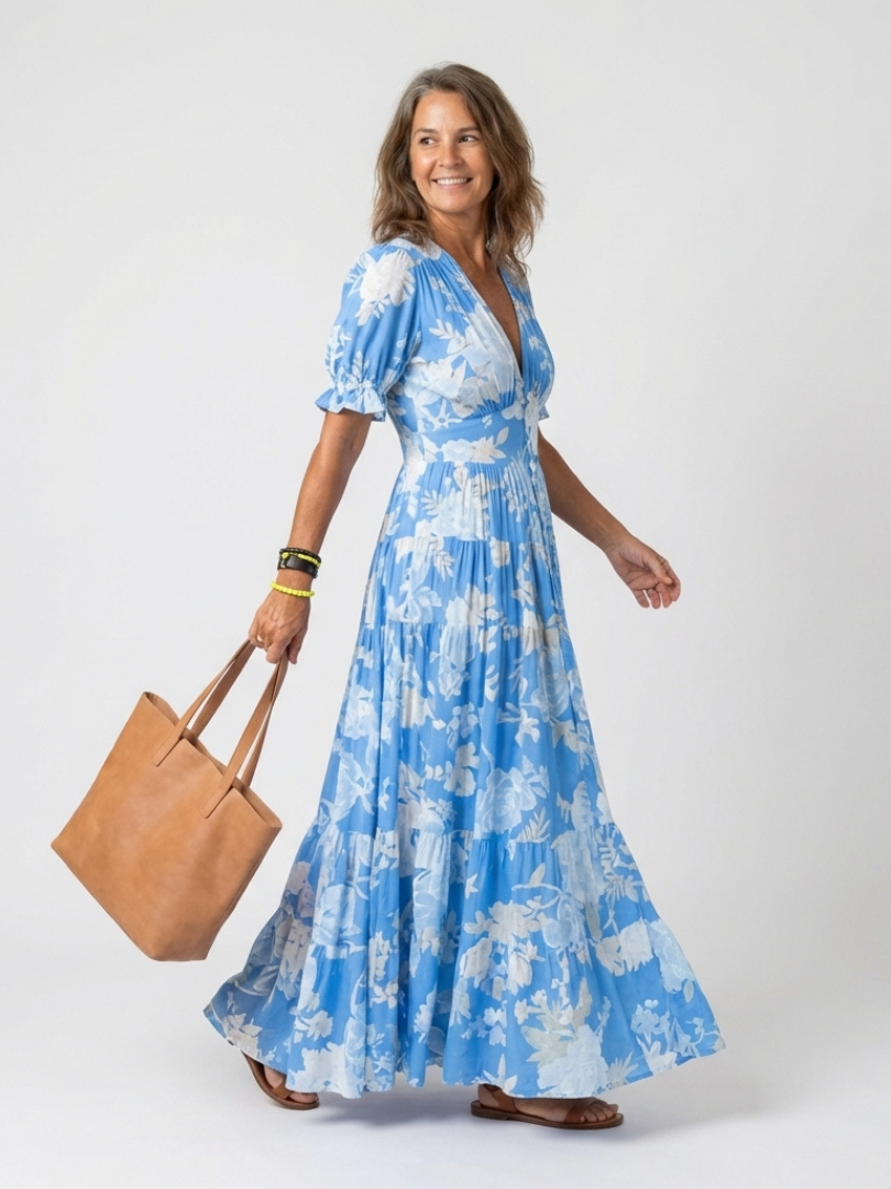 Line | Romantic Floral Midi Dress with V-Neck