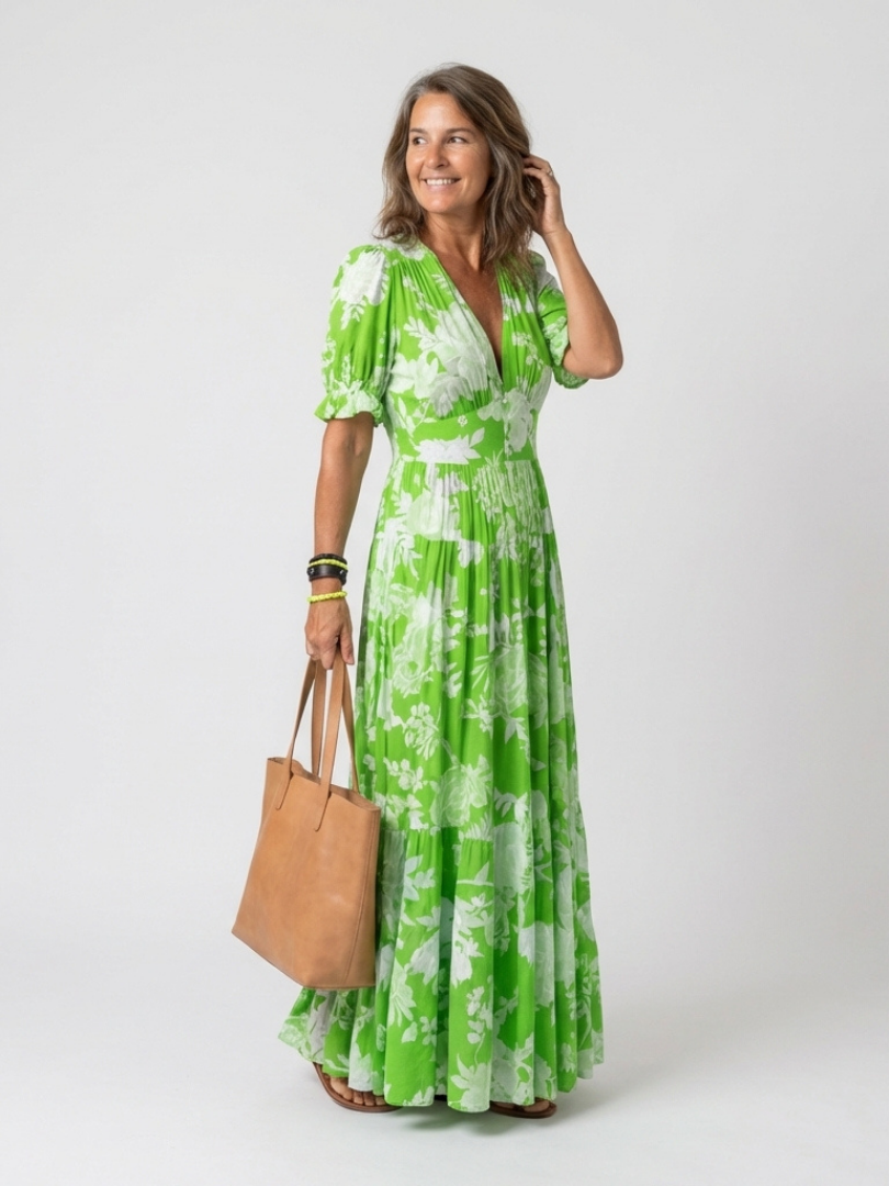 Line | Romantic Floral Midi Dress with V-Neck
