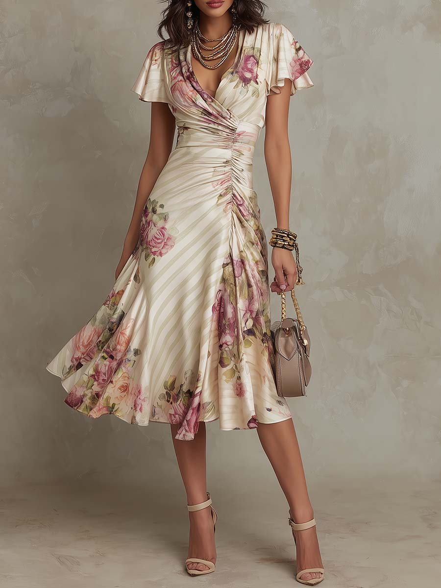 Margaret | Abito Midi Satinate Floreale Vintage