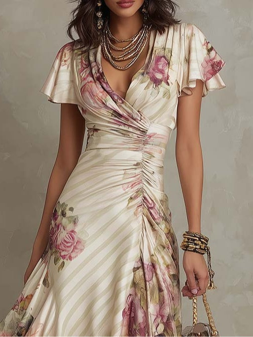 Margaret | Abito Midi Satinate Floreale Vintage