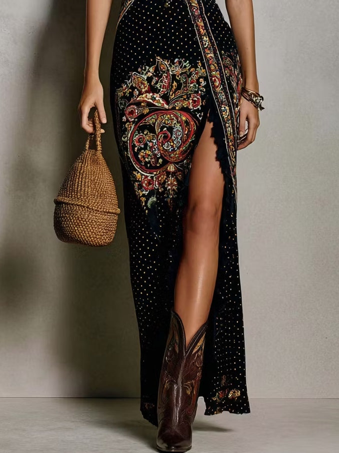 Abito Stampato Bohemien con Profondo Scollo a V — Lucia Toscana (3)
