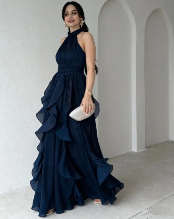Orea™ Abito Maxi con Collo Alto e Rouches Raccoglitore