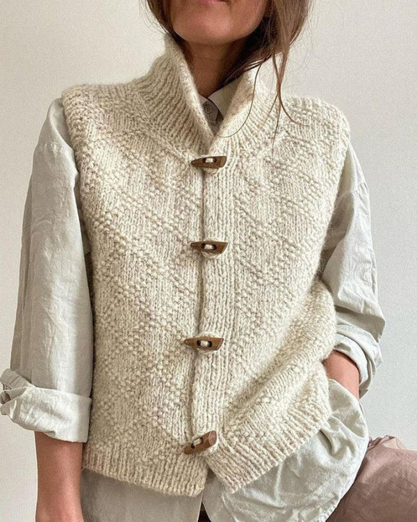 Elegante cardigan senza maniche lavorato a maglia