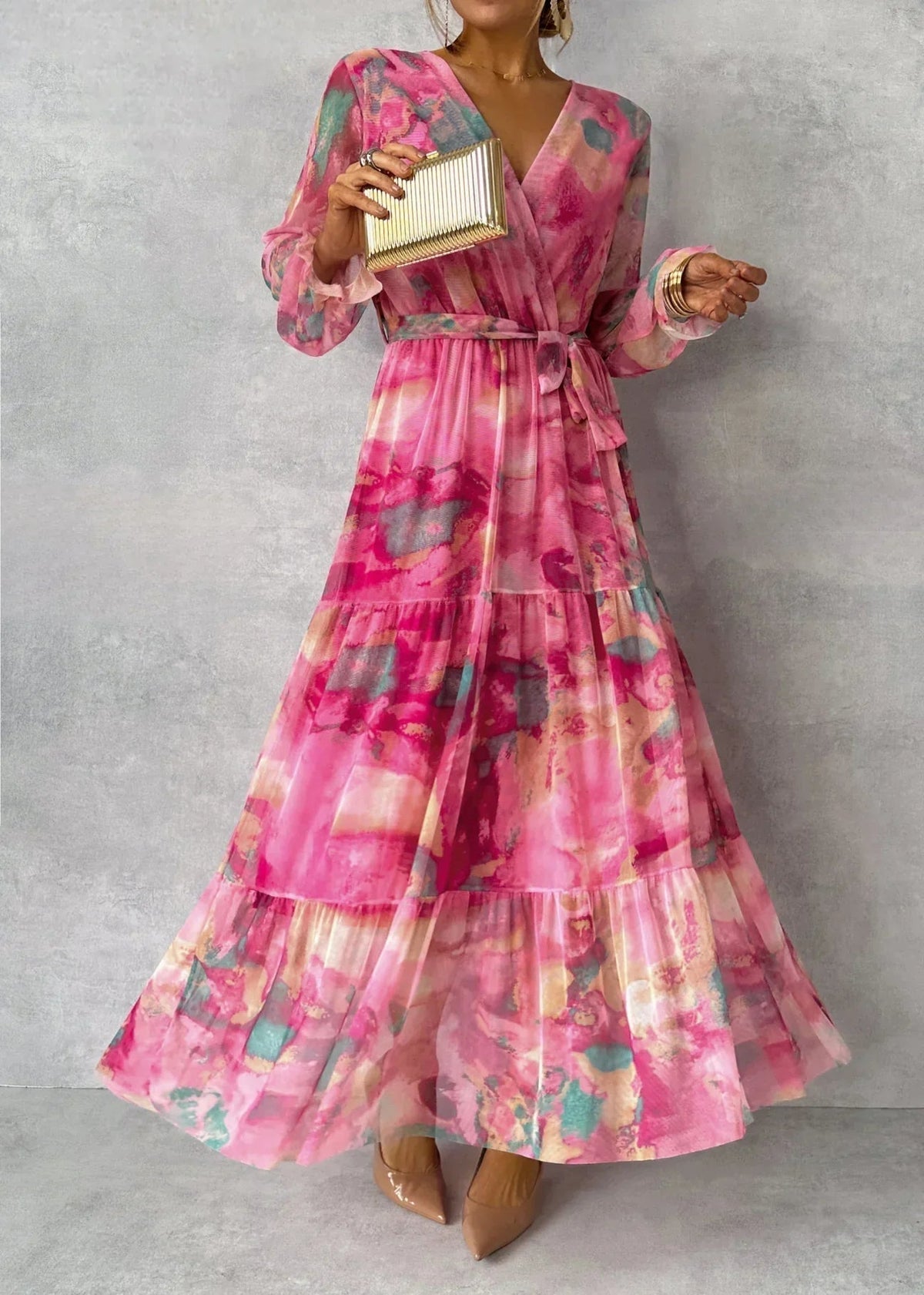 ZOEY | Abito Avvolgente Floreale Vibrante con Silhouette a Strati Flattering