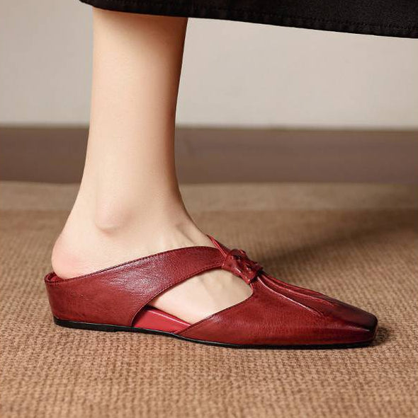 Olene | Mule con Punta Quadrata in Pelle Vera