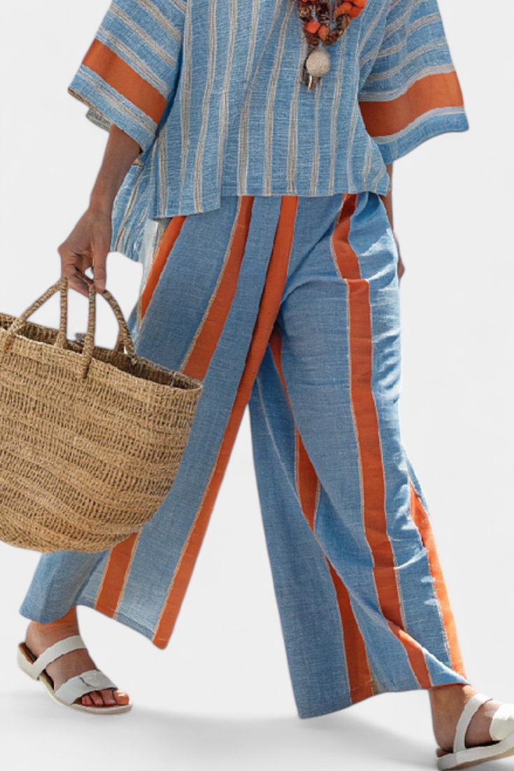 Velmere | Top Striato in Terracotta Sofisticato & Pantaloni in Lino