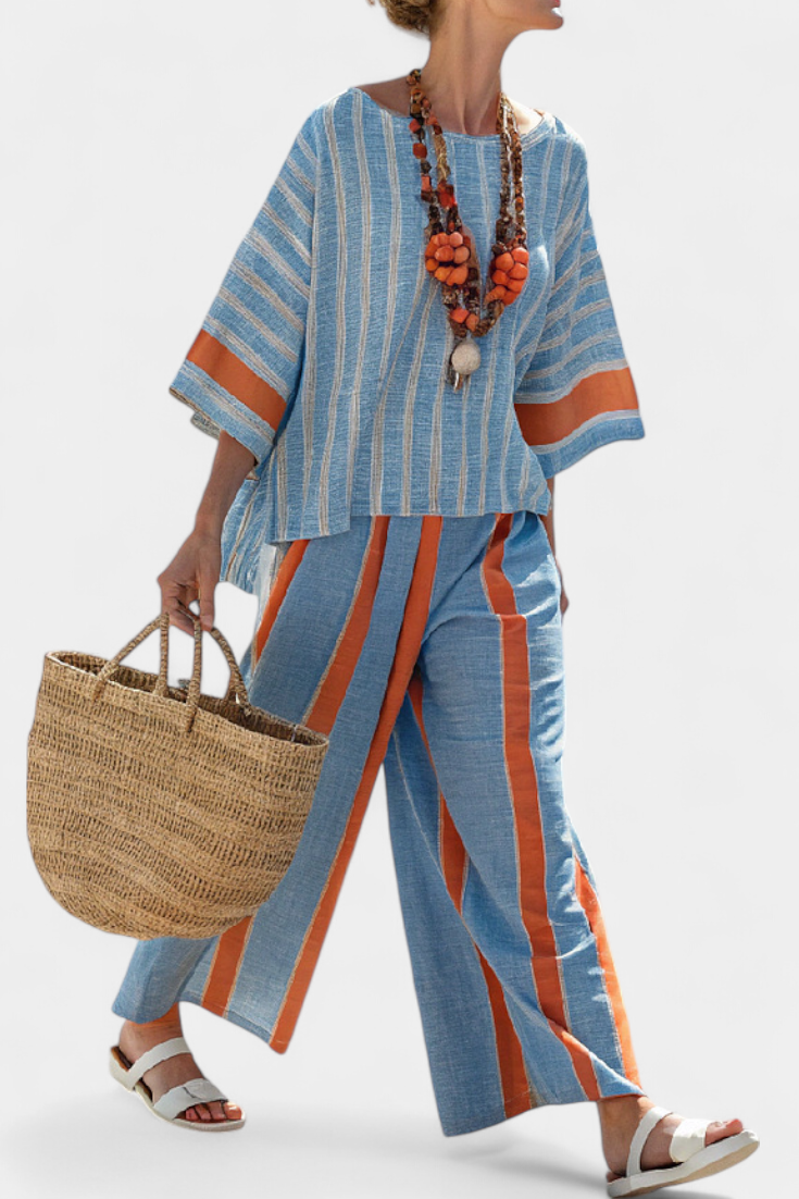 Velmere | Top Striato in Terracotta Sofisticato & Pantaloni in Lino