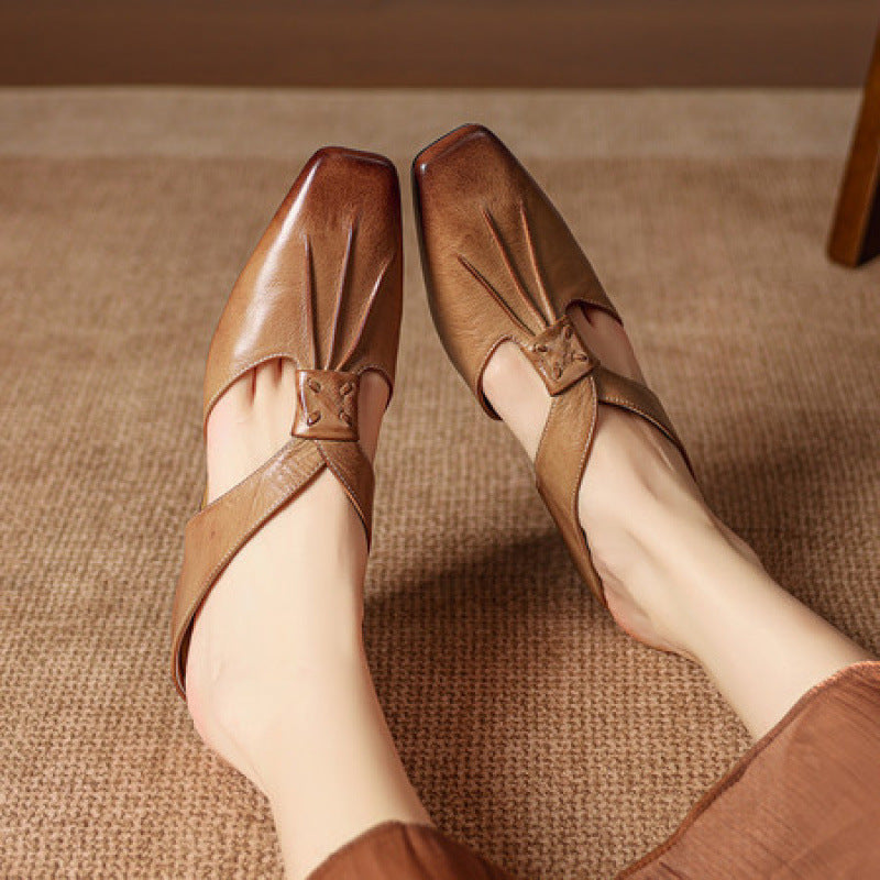 Olene | Mule con Punta Quadrata in Pelle Vera