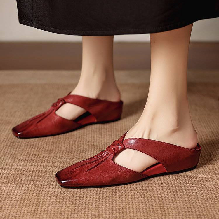 Olene | Mule con Punta Quadrata in Pelle Vera