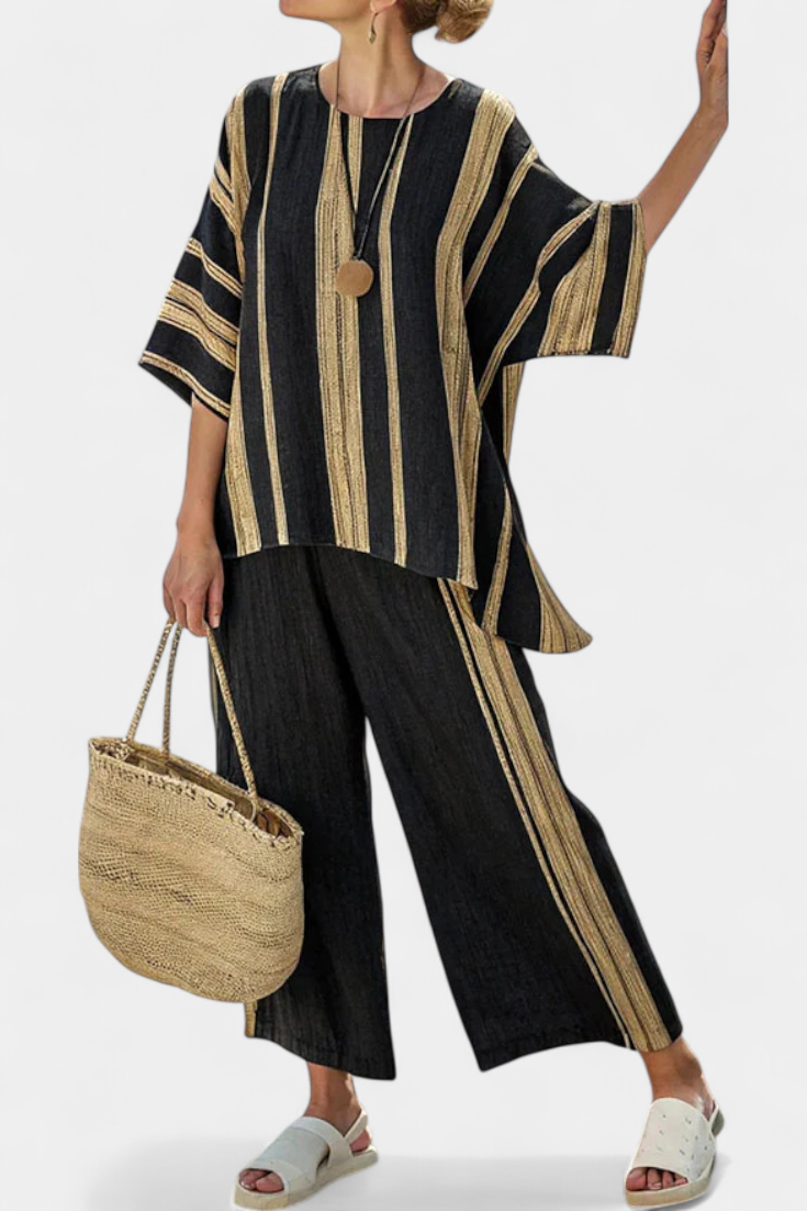 Calden | Top a righe oversize comodo e pantaloni in lino rilassati
