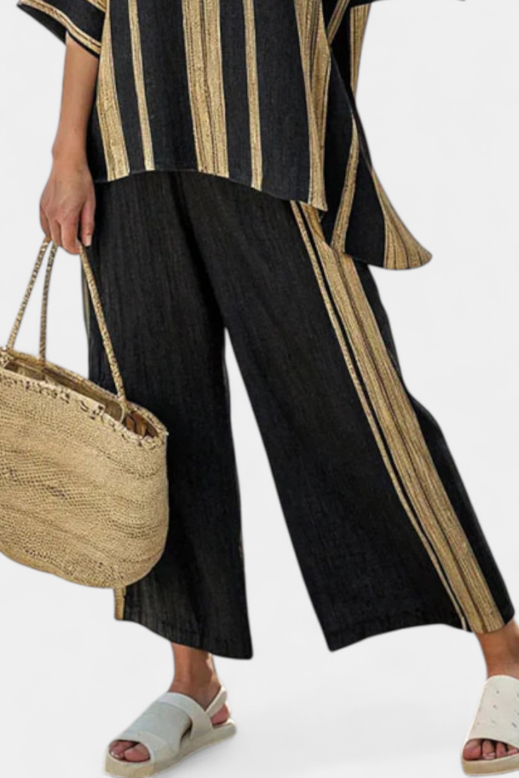 Calden | Top a righe oversize comodo e pantaloni in lino rilassati