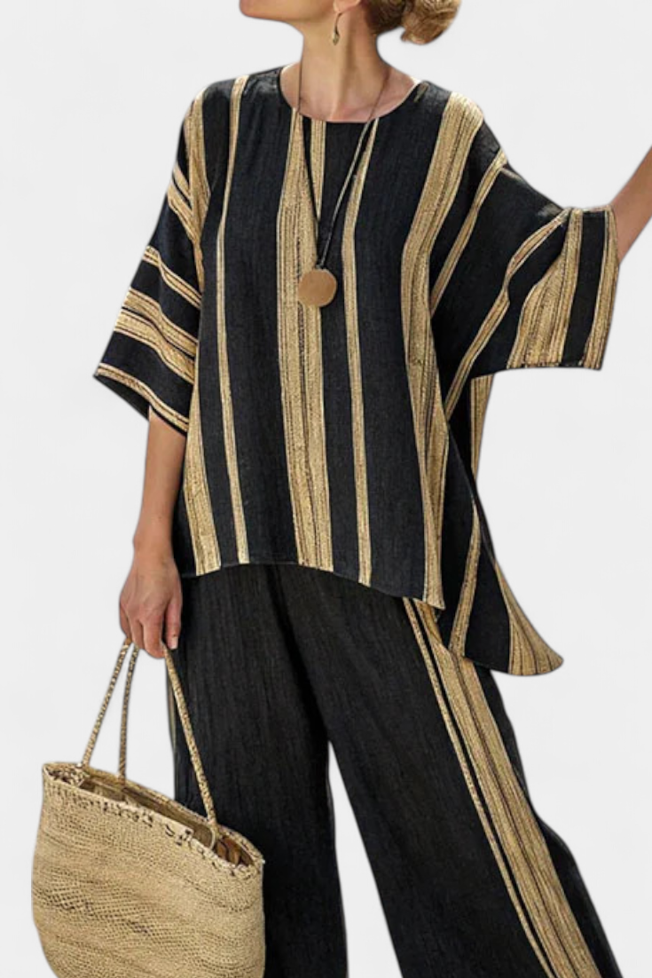 Calden | Top a righe oversize comodo e pantaloni in lino rilassati