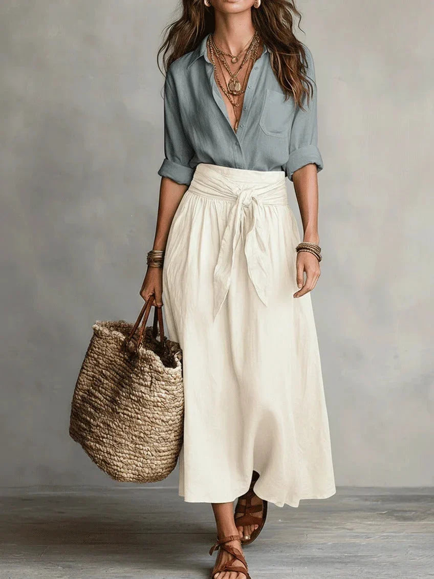 Completo Elegante di Due Pezzi con Blusa Nera e Gonna Midi